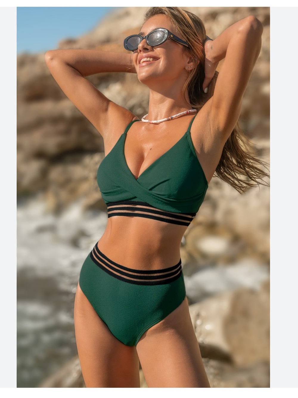Cupshe Forest Green Strappy High-Waist Bikini Set